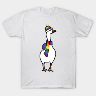 Goose and Rainbow Pride Flag Hat and Scarf T-Shirt